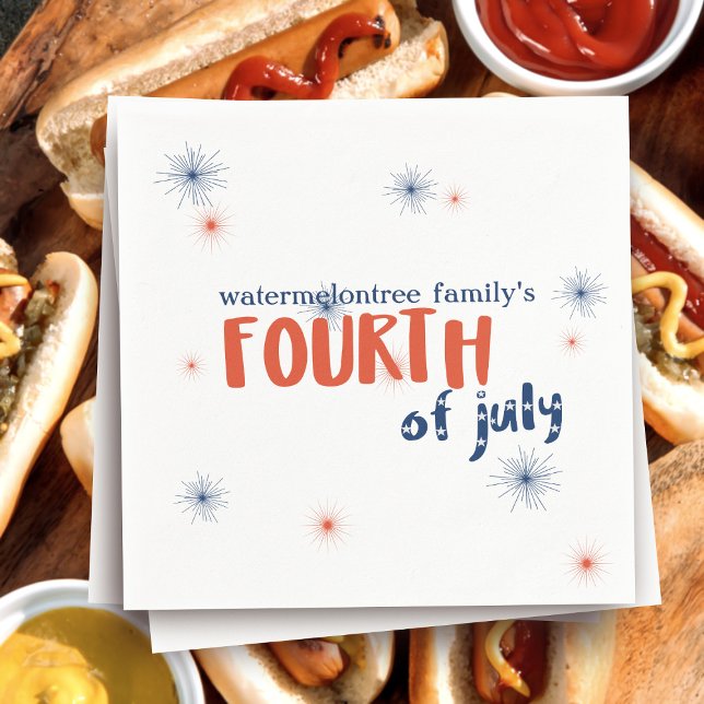 4. Juli Fireworks Red White und Blue Napkins Serviette (These napkins are sure to make your celebration pop! Just add your family name and Happy Fourth!)