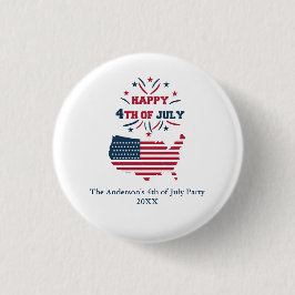 4. Juli Fireworks USA Red White Blue Flag Button