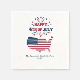 4. Juli Fireworks USA Red White Blue Flag Serviette
