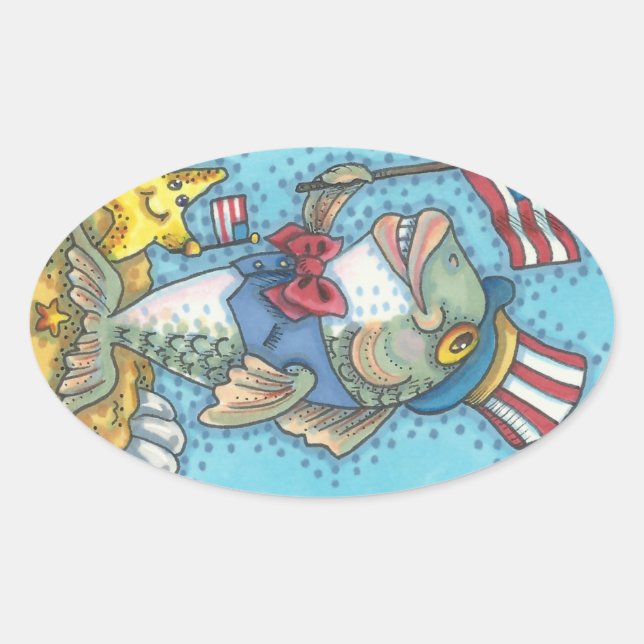 4. JULI FISH & STARFISH STICKERS Oval * Blatt (Vorderseite)