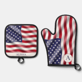 4. Juli Flag of America Custom Ofenhandschuh & Topflappen-Set