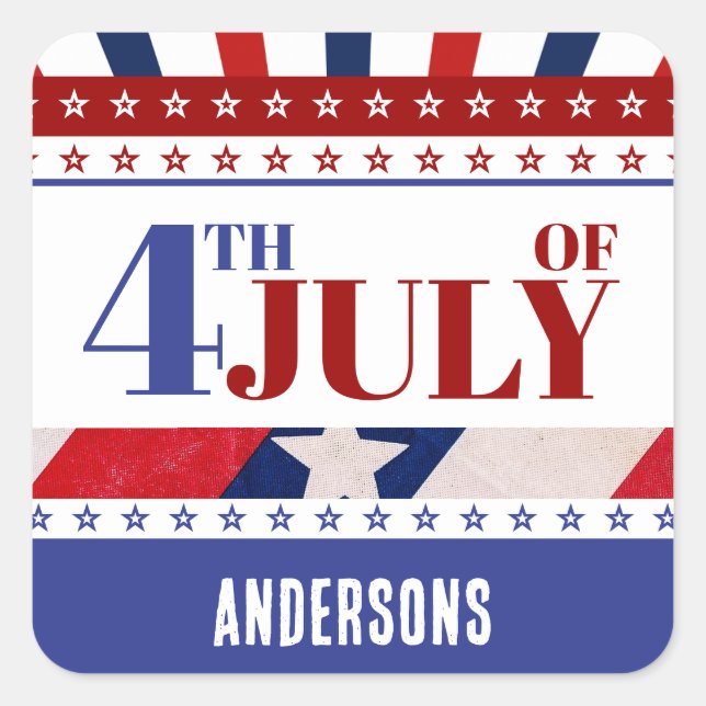 4. Juli Flag of America Künstlerisch Custom Quadratischer Aufkleber (Vorderseite)