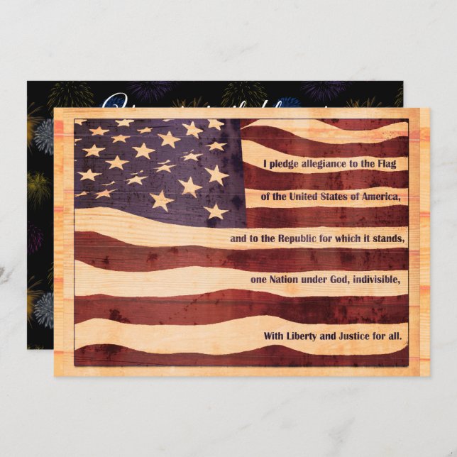 4. Juli Flag Pledge of Allegiance Feuerwerk Einladung (Vorne/Hinten)