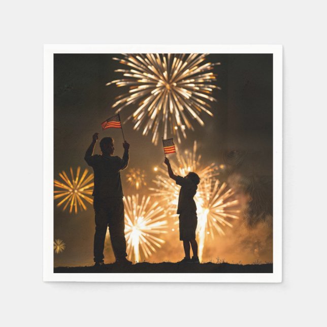 4. Juli Flaggen und Feuerwerke Serviette (Vorderseite)