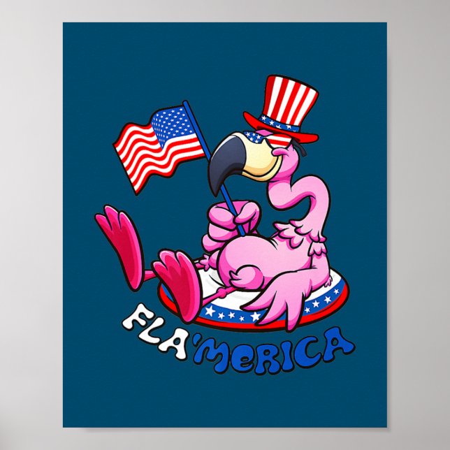 4. Juli Flamingo Flamerica Patriotic American Poster (Vorne)