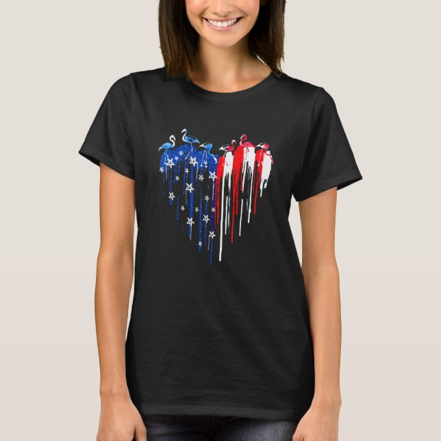 4. Juli Flamingo Heart American Flag Independe T-Shirt (Vorderseite)