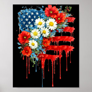 4. Juli Florale amerikanische Flagge Wildblumen Poster