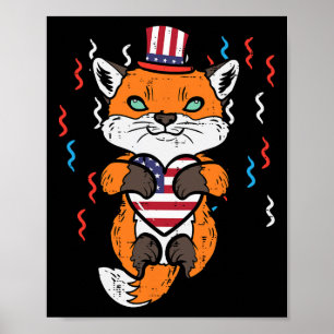 4. Juli Fox American Flag Herz Patriotische Kinder Poster