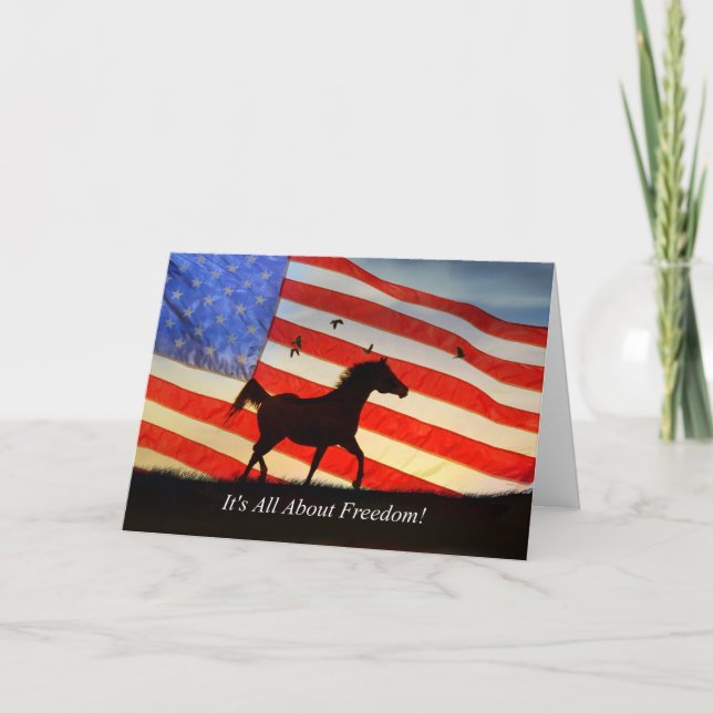 4. Juli Freedom American Flag Horse Karte (Vorderseite)