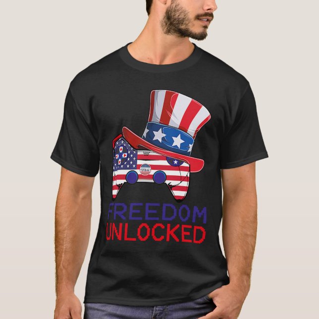 4. Juli Freedom Unlock Video Game Gamer USA T-Shirt (Vorderseite)