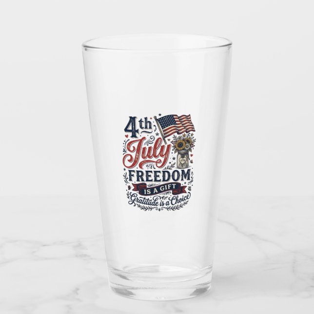 4. Juli Freiheitsdank Vintage-Shirt-Design Glas (Vorderseite)