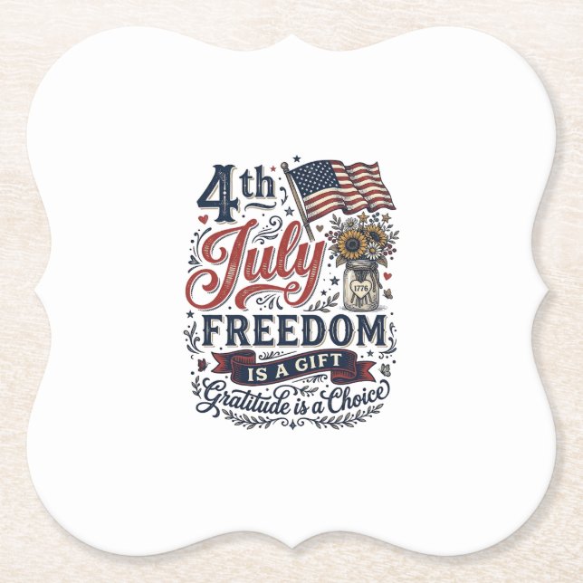 4. Juli Freiheitsdank Vintage-Shirt-Design Untersetzer (Vorderseite)