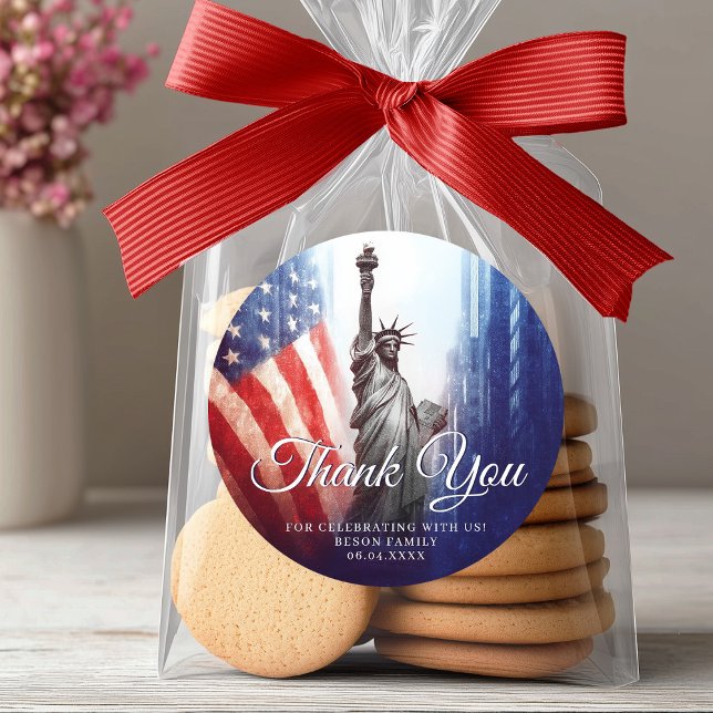 4. Juli Freiheitsstatue Amerika Vielen Dank Runder Aufkleber (4th July Statue of Liberty America Thank You Favor Classic Round Sticker)