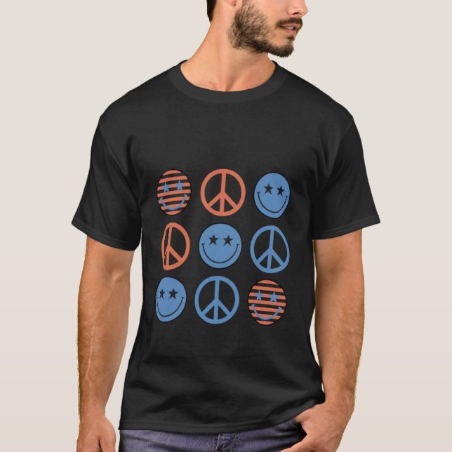 4. Juli Friedenszeichen glücklich Gesicht Patrioti T-Shirt (Vorderseite)