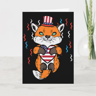 4. Juli Fuchs Amerikanische Flagge Herz Patriotisc Karte