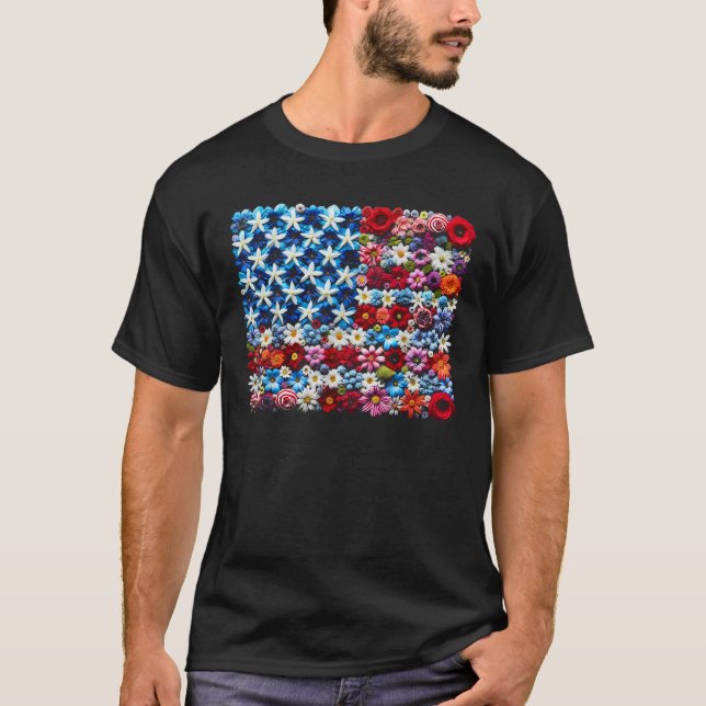 4. Juli für Frauen Flora Blume USA Flagge Ameri T-Shirt (Vorderseite)