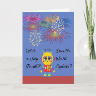 4. Juli für Kinder mit Robot & Fireworks Karte