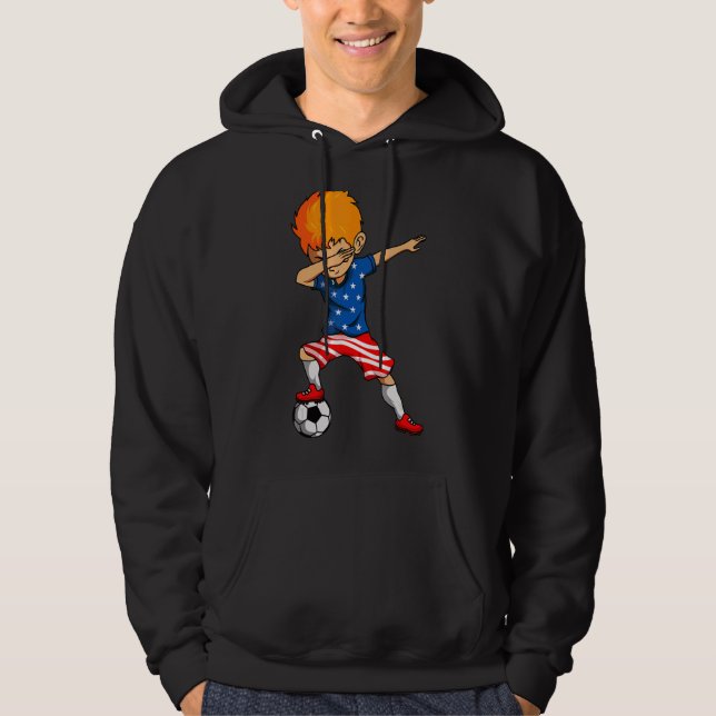 4. Juli Fußball Dabbing Kid American Flag USA Hoodie (Vorderseite)