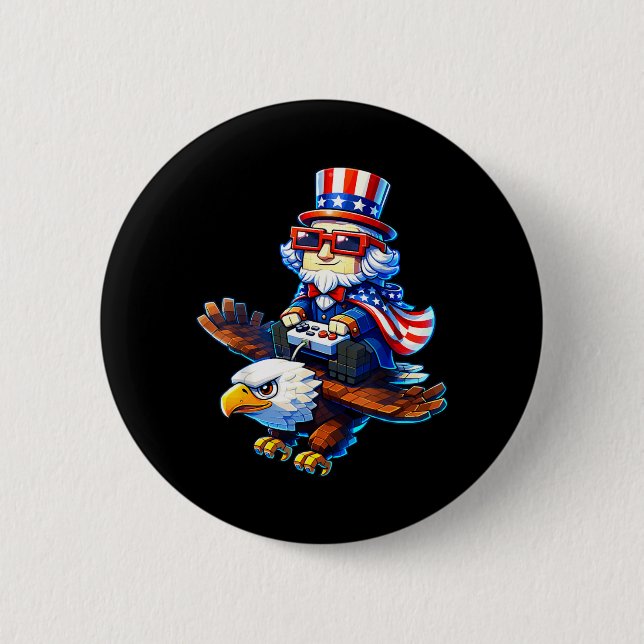 4. Juli Gamer Patriotischer Onkel Sam Retro Pixel Button (Vorderseite)