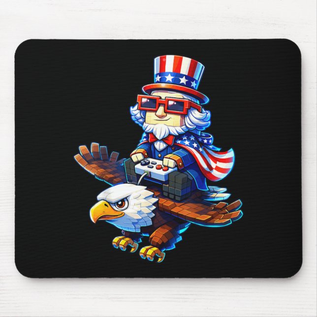 4. Juli Gamer Patriotischer Onkel Sam Retro Pixel Mousepad (Vorne)