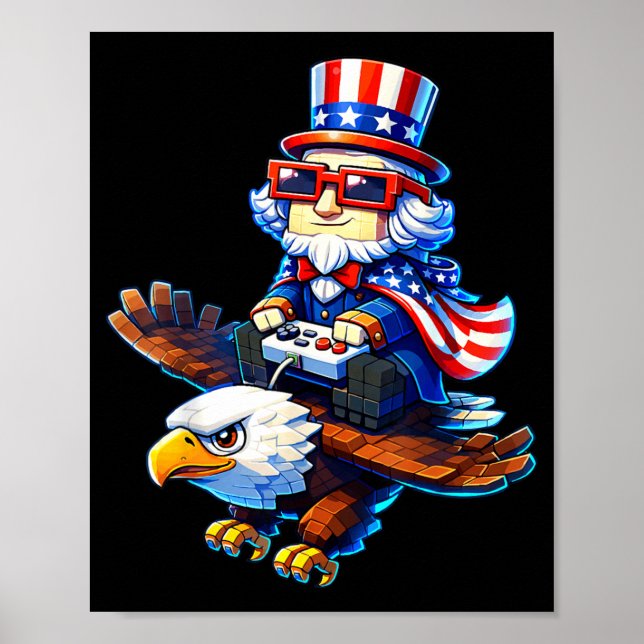 4. Juli Gamer Patriotischer Onkel Sam Retro Pixel Poster (Vorne)
