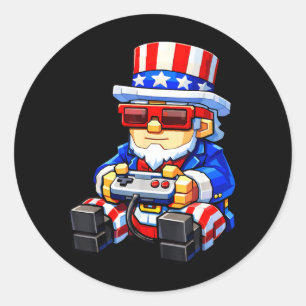 4. Juli Gamer Uncle Sam Patriotisches xel Video Runder Aufkleber