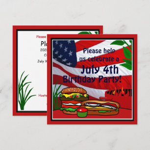 4. Juli Geburtstag Grill Picnic Hamburger Hotdog Einladung