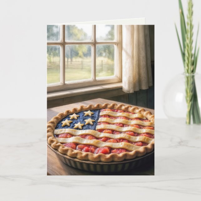 4. Juli Geburtstag mit American Flag Pie Karte (Vorderseite)