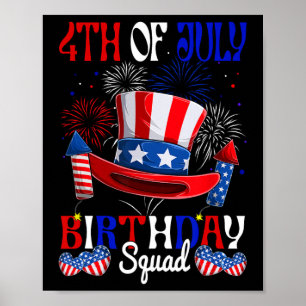 4. Juli Geburtstag Squad US Flag Feuerwerk Patri Poster