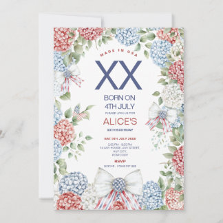 4. Juli Geburtstagsfeier, jedes Alter, Rot Weiß Bl Einladung