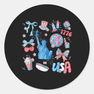 4. Juli Gedenktag Retro America Coquette Bo Runder Aufkleber
