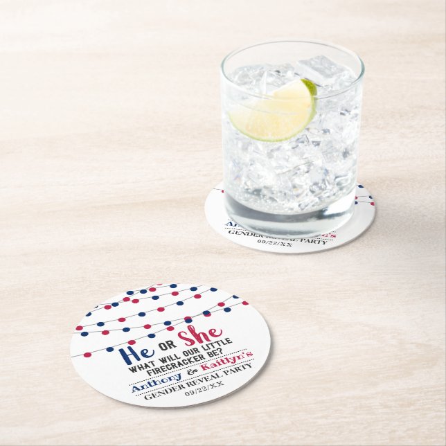 4. Juli Gender-Party Runder Pappuntersetzer (Vor Ort)