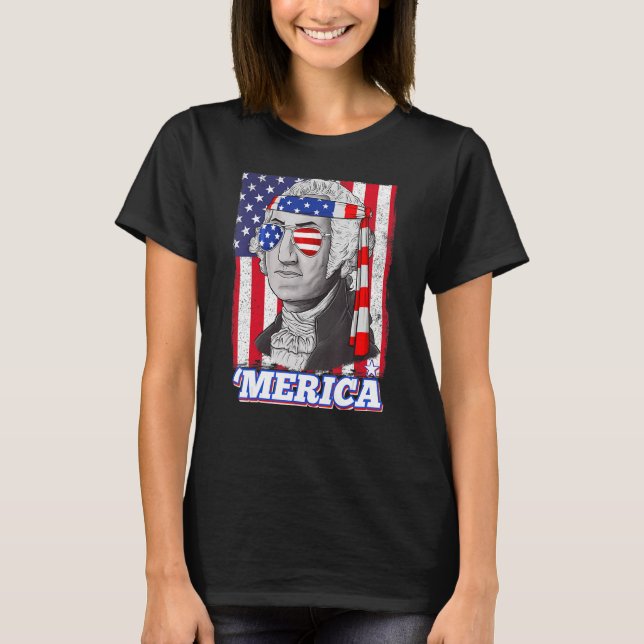 4. Juli George Washington Patriotic Merica Fla T-Shirt (Vorderseite)