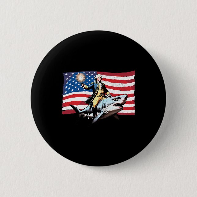 4. Juli George Washington Riding Shark America Button (Vorderseite)