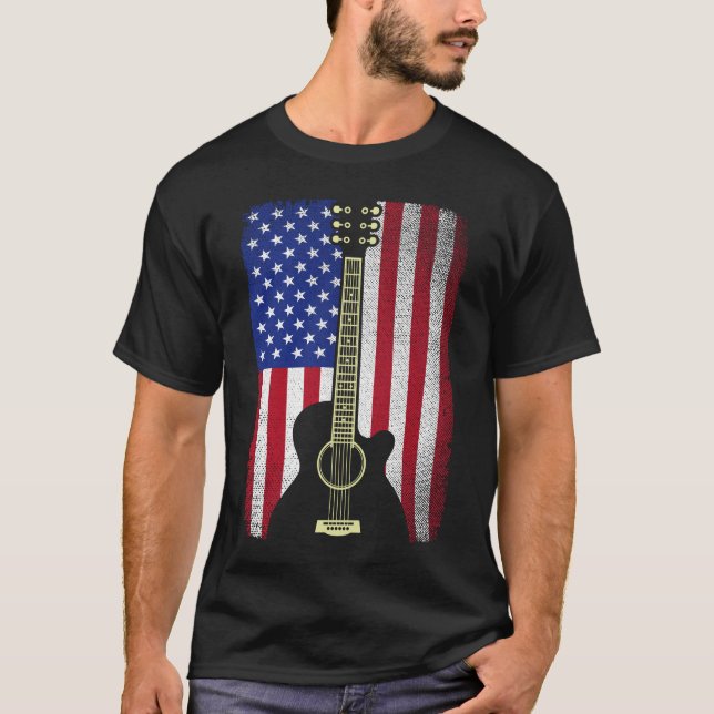 4. Juli Gitarrenmusiker USA Flag T-Shirt (Vorderseite)