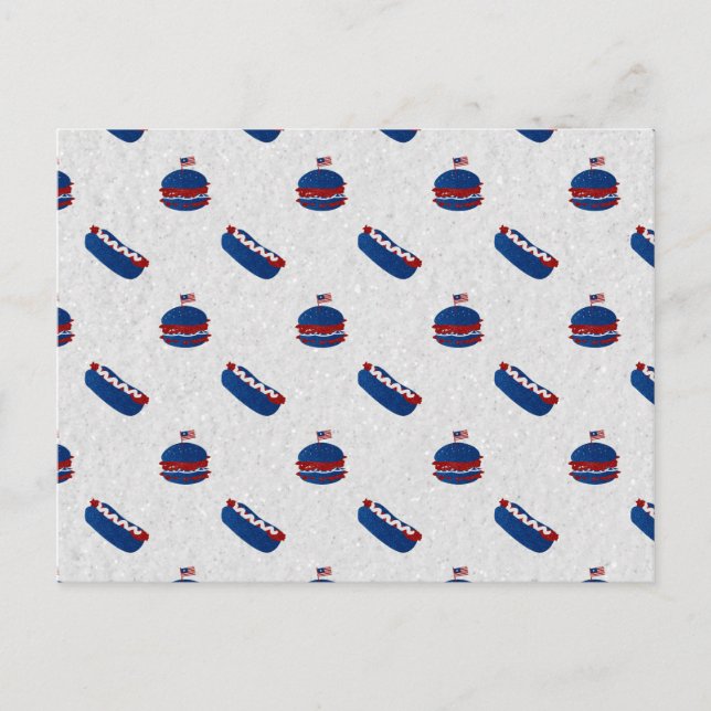 4. Juli Glitzer Burger & Hot Dog Postkarte (Vorderseite)