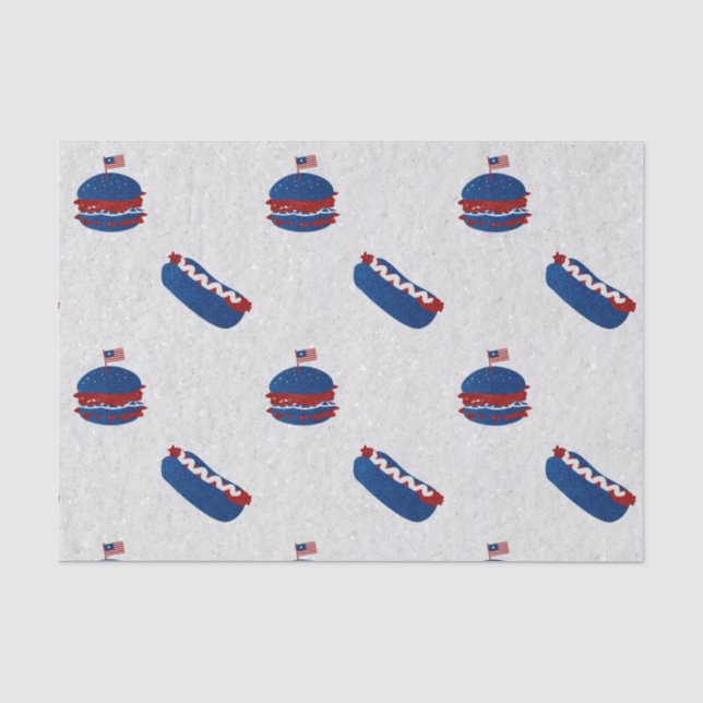 4. Juli Glitzer Burger & Hot Dog Seidenpapier (Vorderseite)