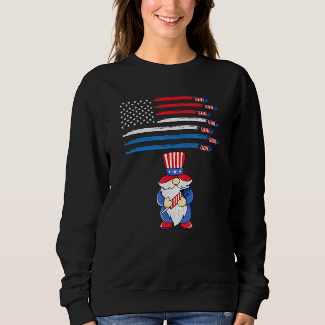 4. Juli Gnome Firework American Flag Usa Hat O Sweatshirt (Vorderseite)