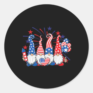 4. Juli Gnome patriotische amerikanische Flagge sü Runder Aufkleber