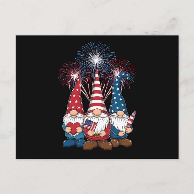 4. Juli Gnomes Funny Patriotic USA Flag Postkarte (Vorderseite)