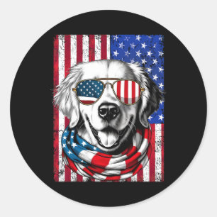 4. Juli Golden Retriever Hund American Flag USA Runder Aufkleber