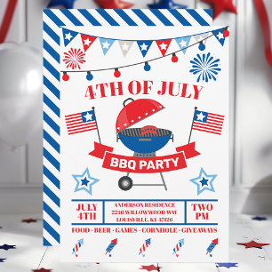 4. Juli Grill Navy Blauer Barbeque GRILLEN Party Einladung