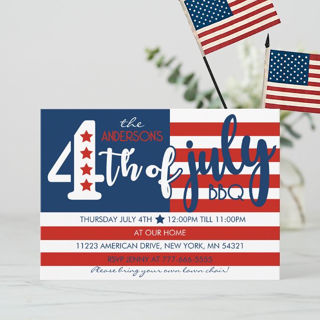 4. Juli GRILLEN American Flag Inspiriert Party Einladung (4th of July Flag Inspired Party Invitation)