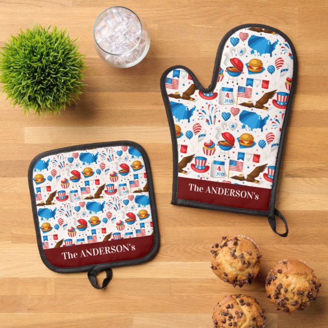 4. Juli GRILLEN American Flag Pattern Ofenhandschuh & Topflappen-Set (Oben Unten)