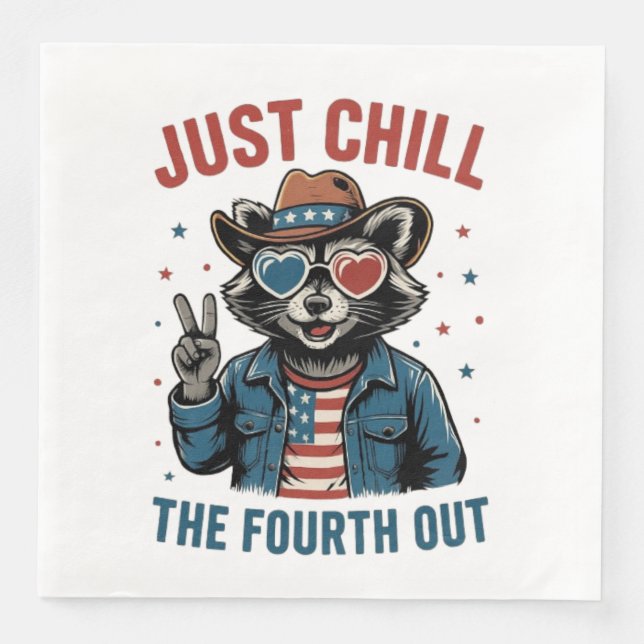 4. Juli GRILLEN Cool Retro Raccoon Chill Out Serviette (Vorderseite)