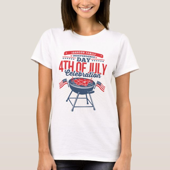 4. Juli GRILLEN Grill Personalisiert Family Wieder T-Shirt (Vorderseite)