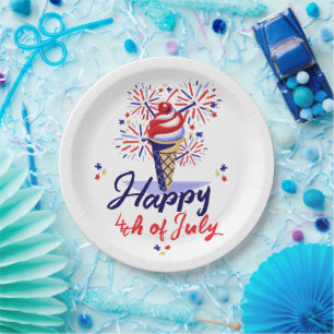 4. Juli GRILLEN Ice Creme Kone Feuerwerk Pappteller