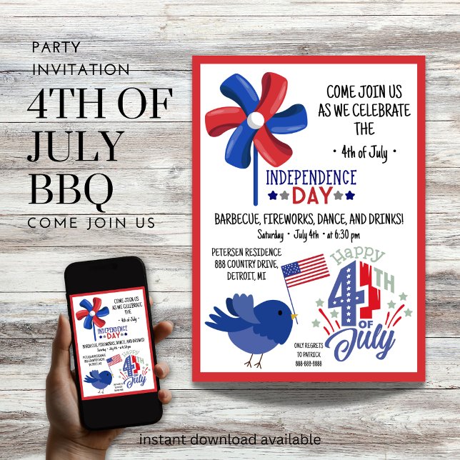 4. Juli GRILLEN kommen Sie der Party Einladung der (Birthday Depot
4th of July BBQ Come Join US Party Invitation)