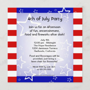 4. Juli Grillen / Party Einladung Rotes Weiß Blau