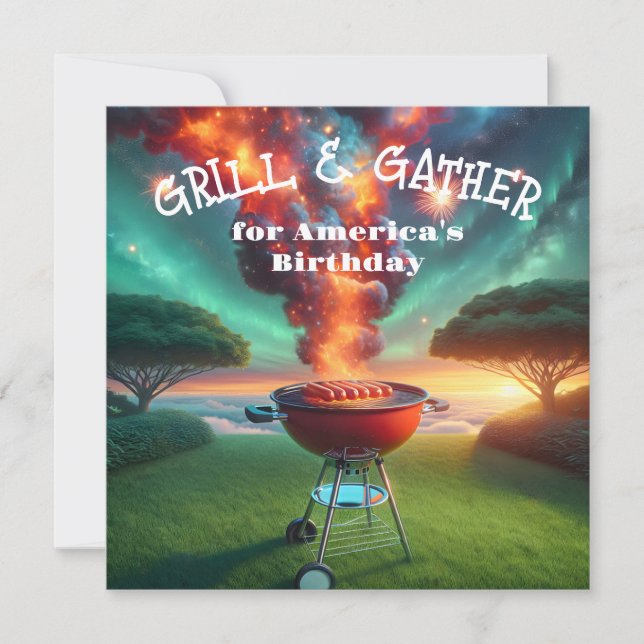 4. Juli GRILLEN Party mit Grill und Feuerwerk Einladung (Vorderseite)